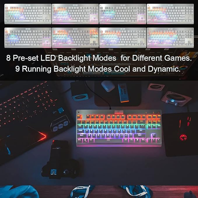 Granvela OUTEMU Brown Switches Mechanical Keyboard - 87-Key Tenkeyless | Rainbow LED Backlit | NKRO(N-Key Rollover) | Hot Swappable | Tenkeyless |Aluminium Panel -White