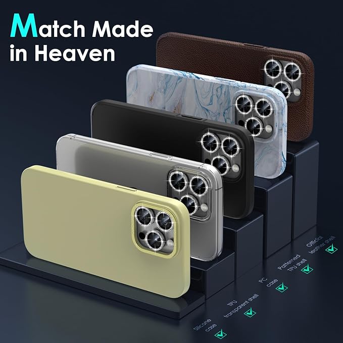 YWXTW Designed for iPhone 15 Pro/iPhone 15 Pro Max Camera Lens Protector Bling, [New Glitter Design] Individual Metal Tempered Glass Camera Cover Accessories Case Friendly (Silver Titanium Glitter)