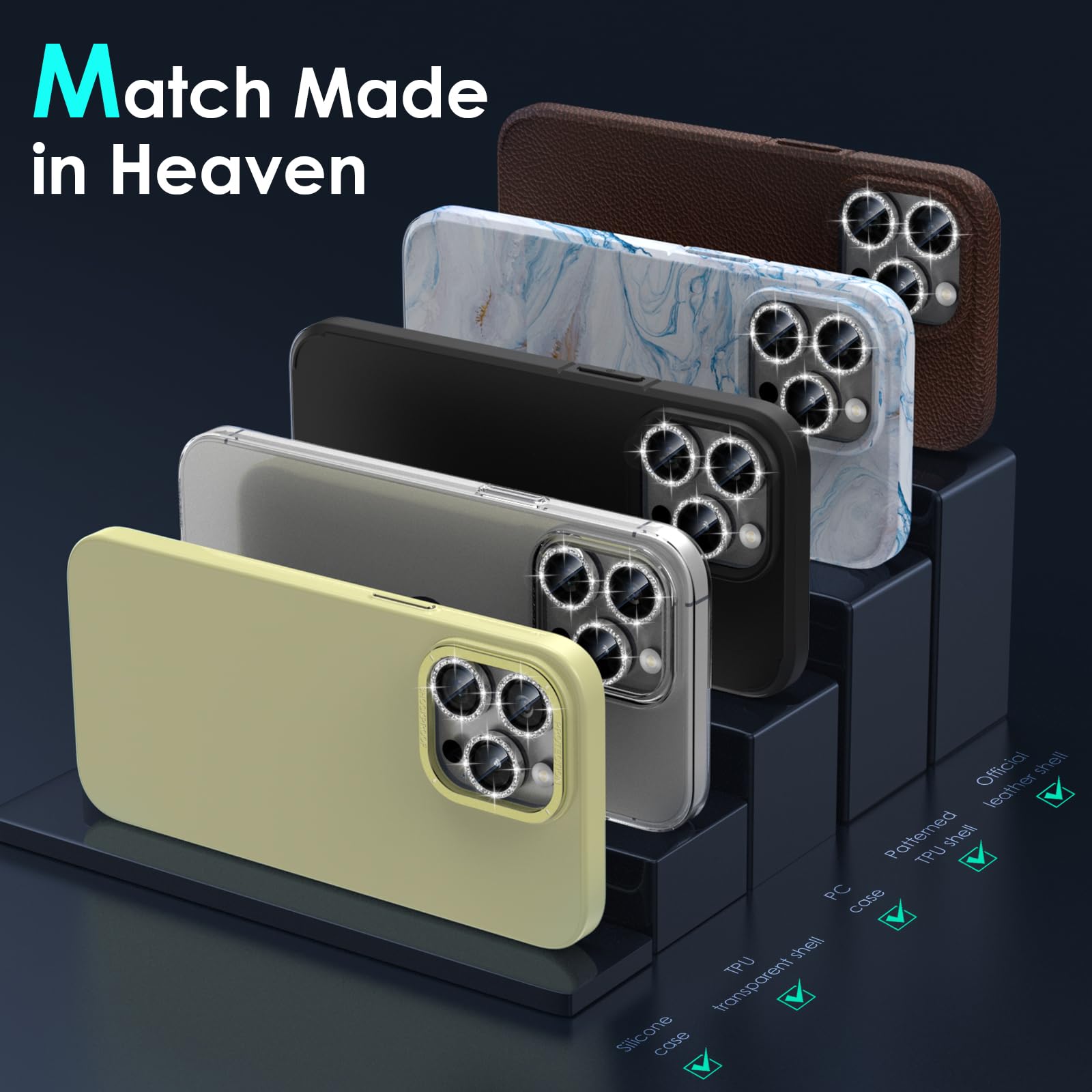 YWXTW Designed for iPhone 15 Pro/iPhone 15 Pro Max Camera Lens Protector Bling, [New Glitter Design] Individual Metal Tempered Glass Camera Cover Accessories Case Friendly (Silver Titanium Glitter)