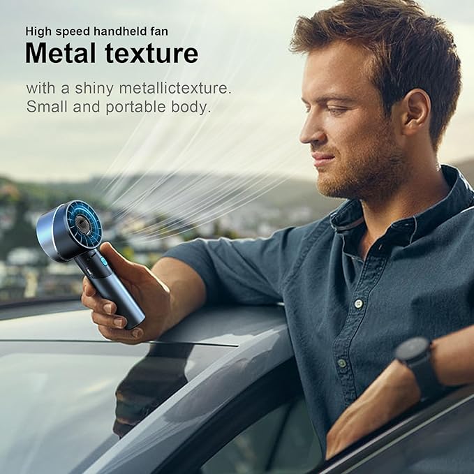Handheld Fan, Mini Small Portable Turbo Fan, Rechargeable with 4 High Speeds Personal Fans, Max 16H Runtime, For Travel, Office, Outdoor - Grey