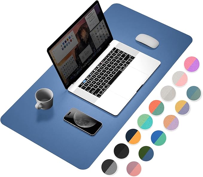 YSAGi Dual-Sided Laptop Desk Mat, 31.5" x 15.7", Waterproof Leather Writing Pad for Office and Home (Azure Blue+Green)