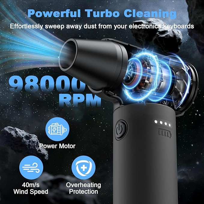 Electric Air Duster, 110,000 RPM 3 Gear Adjustable Cordless Air Blower, 6000mAh Rechargeable Battery,Portable Dust Cleaner for Computer,Car Home & Outdoor,Replaces Compressed Air Cans