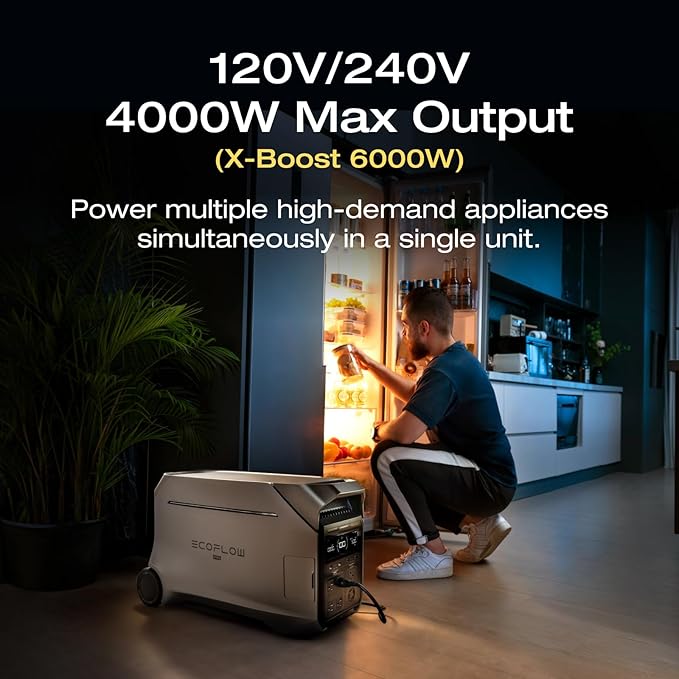 EF ECOFLOW Power Station 4096Wh DELTA Pro 3 with 4X125W Solar Panels, 25% High-Efficiency, 4000W Portable Power Station, AC + Solar Fast Dual Charging For Camping RV