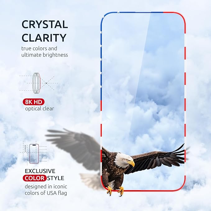 Screen Protector for iPhone 15 Pro Max - 2 Pack (USA Flag & Black) - Tempered Glass for Iphone 15 Pro Max 9H Hardness - Easy Installation, Oleophobic Coating
