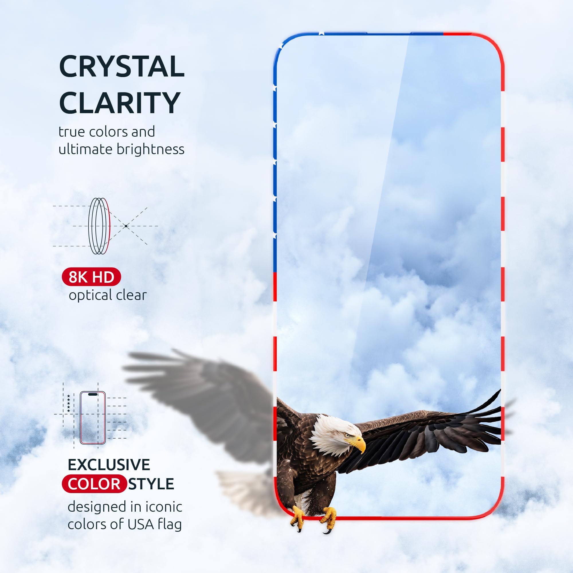 Intaleo 15 Pro Screen Protector for iPhone – (2-Pack) USA Flag & Black Frame Design - Tempered Glass Screen Protector for iPhone 15 Pro 9H Hardness Full Coverage - Oleophobic Coating with Easy Installation