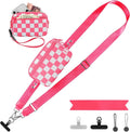 Clip and Go Strap for Phone with Wallet Crossbody, Adjustable Phone Lanyard with Detachable RFID Wristlet Wallet, Phone Strap with Phone Tabs for All Phones, Pink Checkered (M)