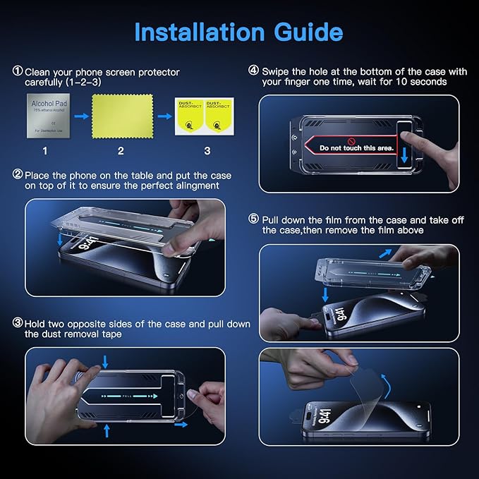 Uyiton Anti-Blue Light for iPhone 15 Pro Max Screen Protector - Unbreak-Glass Full Coverage Case Friendly Scratch Resistance 9H Tempered Glass Screen Protector for iPhone 15 Pro Max, 2 Pack