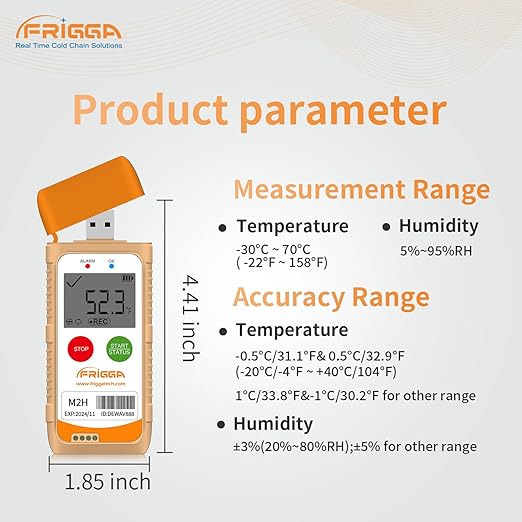 Frigga M2 2 Pack Reusable Temperature Humidity Data Logger USB Digital Refrigerator Thermometer Multi-Use Temperature Recorder High Accuracy 28800 Points PDF CSV Report