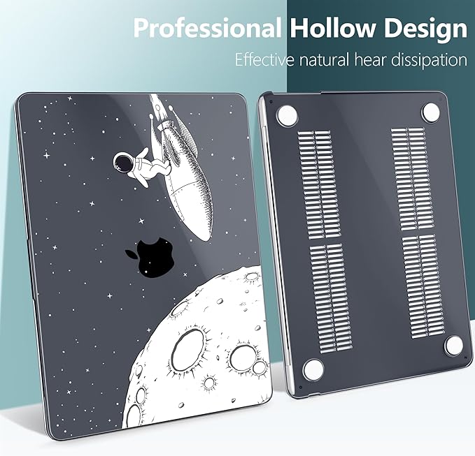 TWOLSKOO Compatible with M4 MacBook Air 13.6 inch Case 2025-2022 Release M4 A3240 M3 A3113 M2 A2681, Plastic Hard Shell & Keyboard Cover & Type C Adapter & Screen Protector, Flying Astronauts