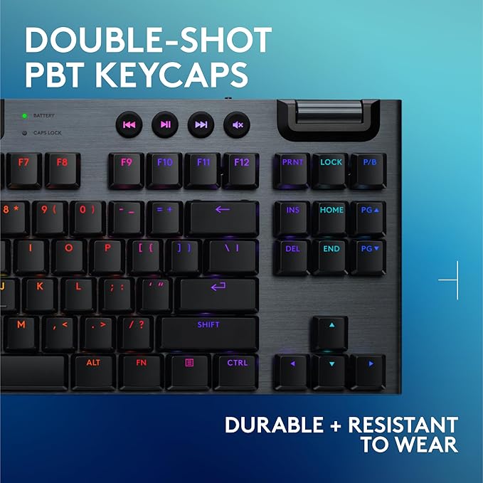 Logitech G915 X Lightspeed TKL Wireless Mechanical Gaming Keyboard, Double-Shot PBT Keycaps, Fully Programmable Keys, RGB Backlit Mac/PC Gaming Keyboards, Aluminum Finish, GL Linear Switches, Black