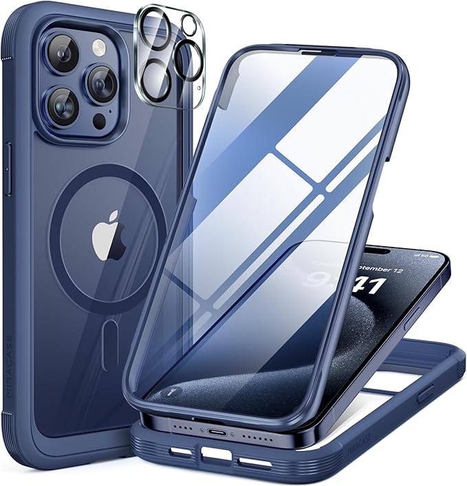 Miracase Magnetic for iPhone 12 Pro Max Case [Compatible with MagSafe] Full-Body Phone case with Built-in Glass Screen Protector& Camera Protector, Military Drop Proof 12 Pro Max Cover