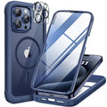 Miracase Magnetic for iPhone 12 Pro Max Case [Compatible with MagSafe] Full-Body Phone case with Built-in Glass Screen Protector& Camera Protector, Military Drop Proof 12 Pro Max Cover, Blue