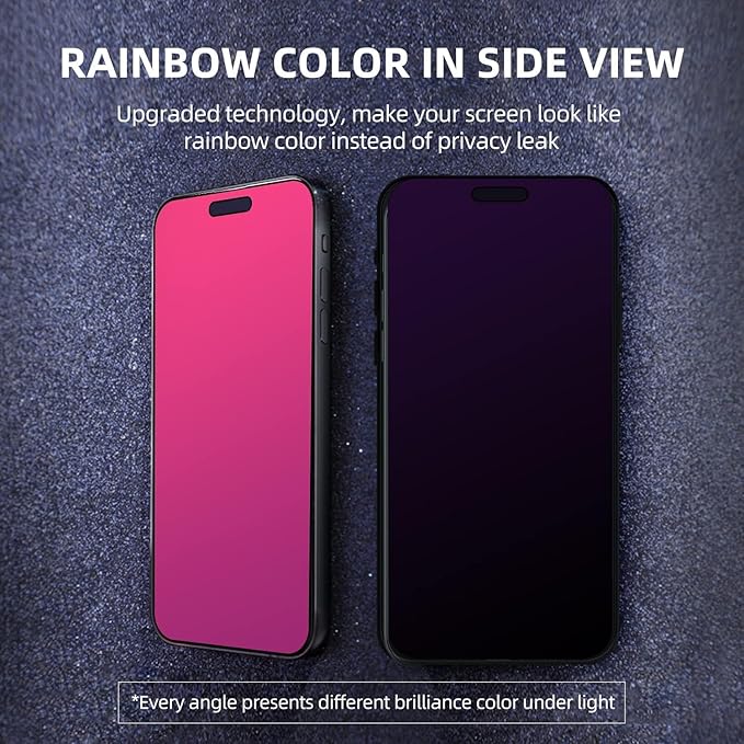 EGKimBa Privacy Screen Protector compatible with iPhone 15 Pro Max, 2 Packs, 6.7 inch Gradient Colorful Electroplated Anti-Spy Anti-Blue Light Easy Installation Tempered Glass