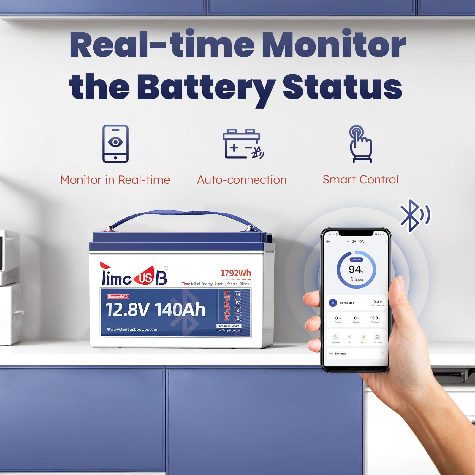 Timeusb 12V 140Ah LiFePO4 Lithium Battery for Marine, Trolling Motor, Rv
