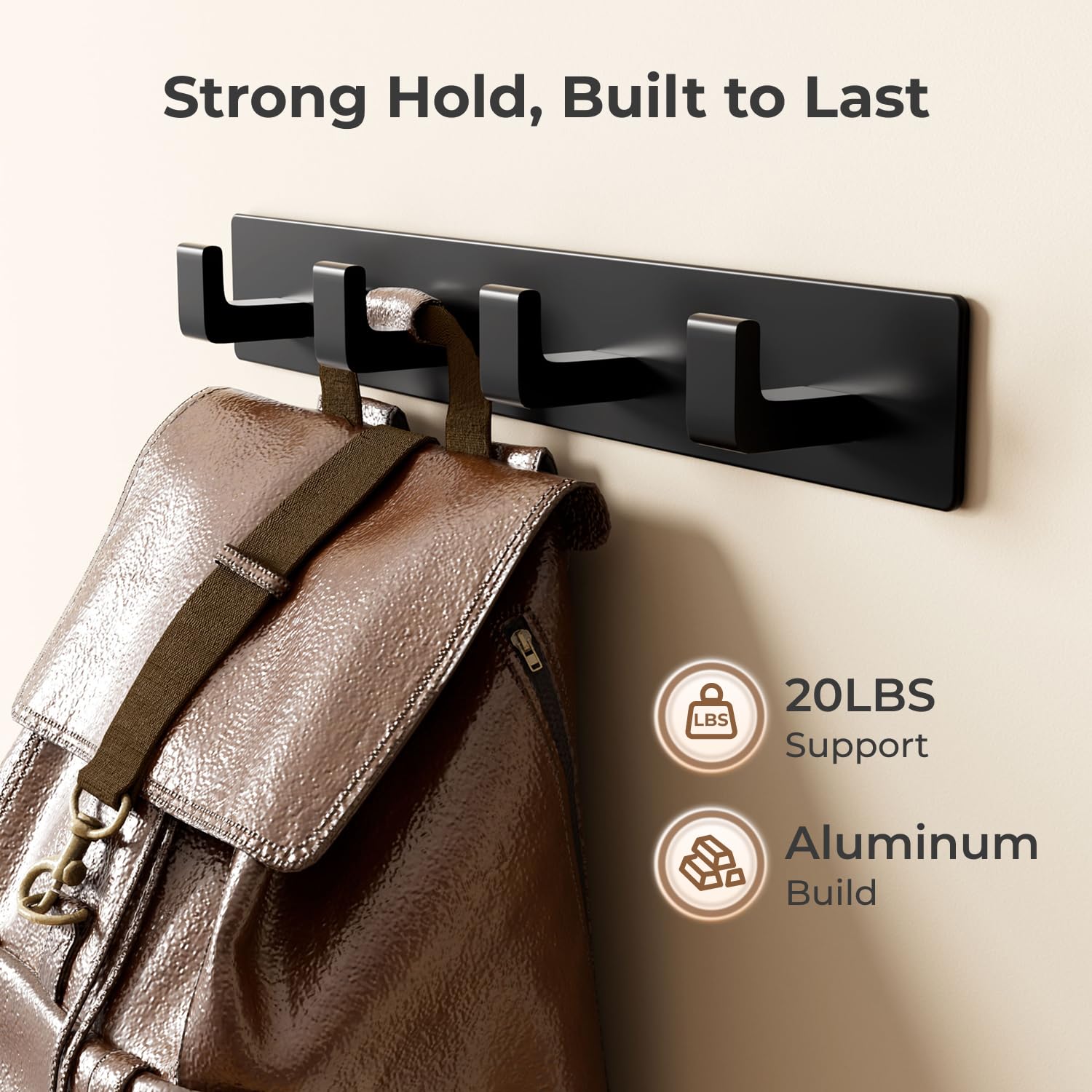 GWAAZXGZ Black Wall Mounted Coat Rack, 8 Right-Angle Hooks, 25 inch