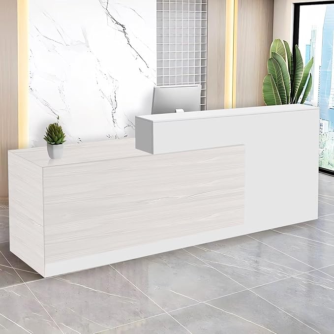 Reception Desk with Counter Modern Checkout Counter with Lockable Drawer Keyboard Tray Receptionist Desk for Office Salon Reception Table R Left 71inch/180cm