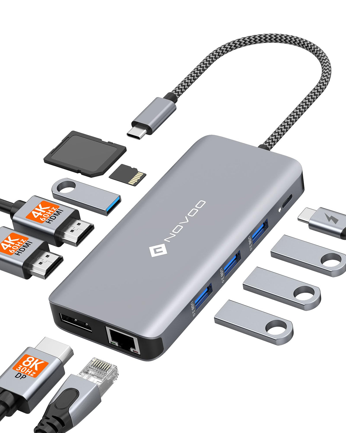 USB C Docking Station Quad Display, 14-in-1 Laptop Docking Station Dual Monitor, 8K@30Hz DP, Dual 4K@60Hz HDMI, VGA, 5 USB Data Ports, 100W PD, Ethernet, SD/TF, Mic/Audio, USB C HUB, Thunderbolt Dock