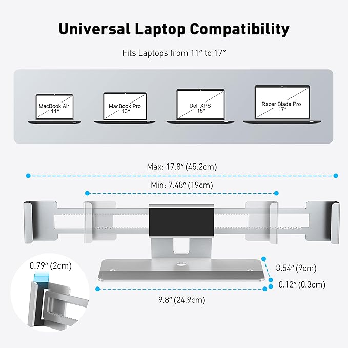 AboveTEK Laptop Locking Station, Premium Aluminum MacBook Security Lock with High-Security Copper Cylinder, Anti-Theft Computer Lock for All 11"-17" No-Slot Notebooks, Non-Slip Base for Public Spaces