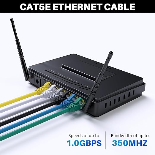 Cat5e Ethernet Cable 35 FT, Long Cat 5e Internet Cable, Yellow Snagless Patch Cord, Flexible, Network, LAN, PoE, Standard RJ45 Connector for PC, Server, Router, Modem, TV, PS5 - with 15 Cable Ties