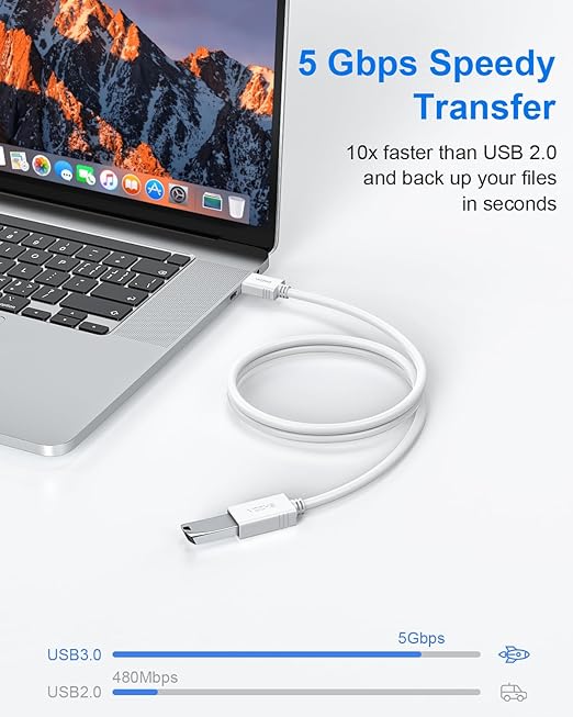 VCZHS Tech USB Extension Cable White 10ft, USB 3.0 Extender for High-Speed Data Transfer & Fast Charging, Durable & Flexible for Mouse, Keyboard, Printer, Flash Drive, Webcam, and More