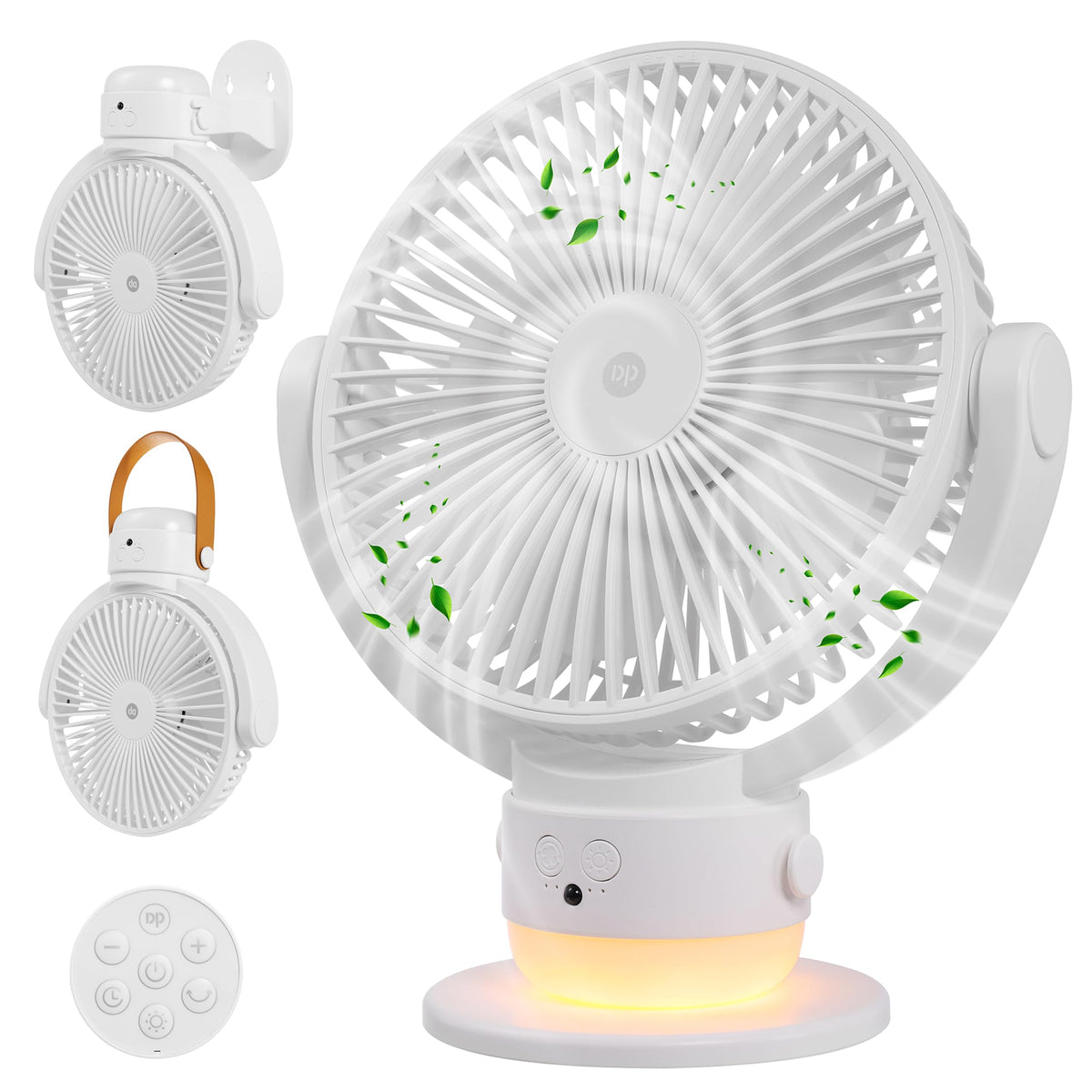 OGZ Portable Fan for Travel Wireless with Remote Timer, 7 Inch Small Desk Fan with LED Night Light 90° Oscillation, Rechargeable USB Fan for Cruise Bed Beside Sleeping Camping Tent