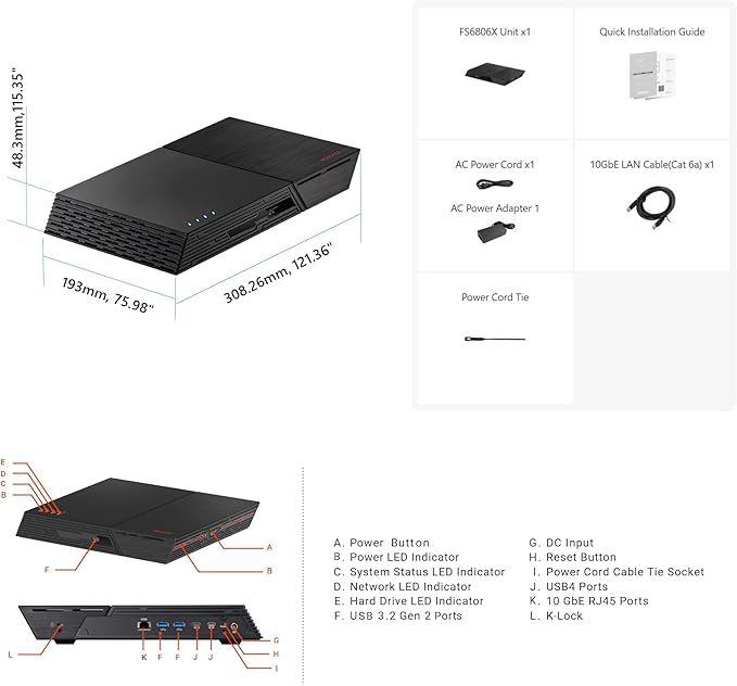 Asustor FLASHSTOR 6 Gen2 FS6806X, 6 Bay All M.2 SSD NAS, AMD Ryzen Quad-Core 2.3GHz, 8GB RAM DDR5, 10GbE Port, USB4 Type-C, Network Attached Storage for Video & Content Creators (Diskless)