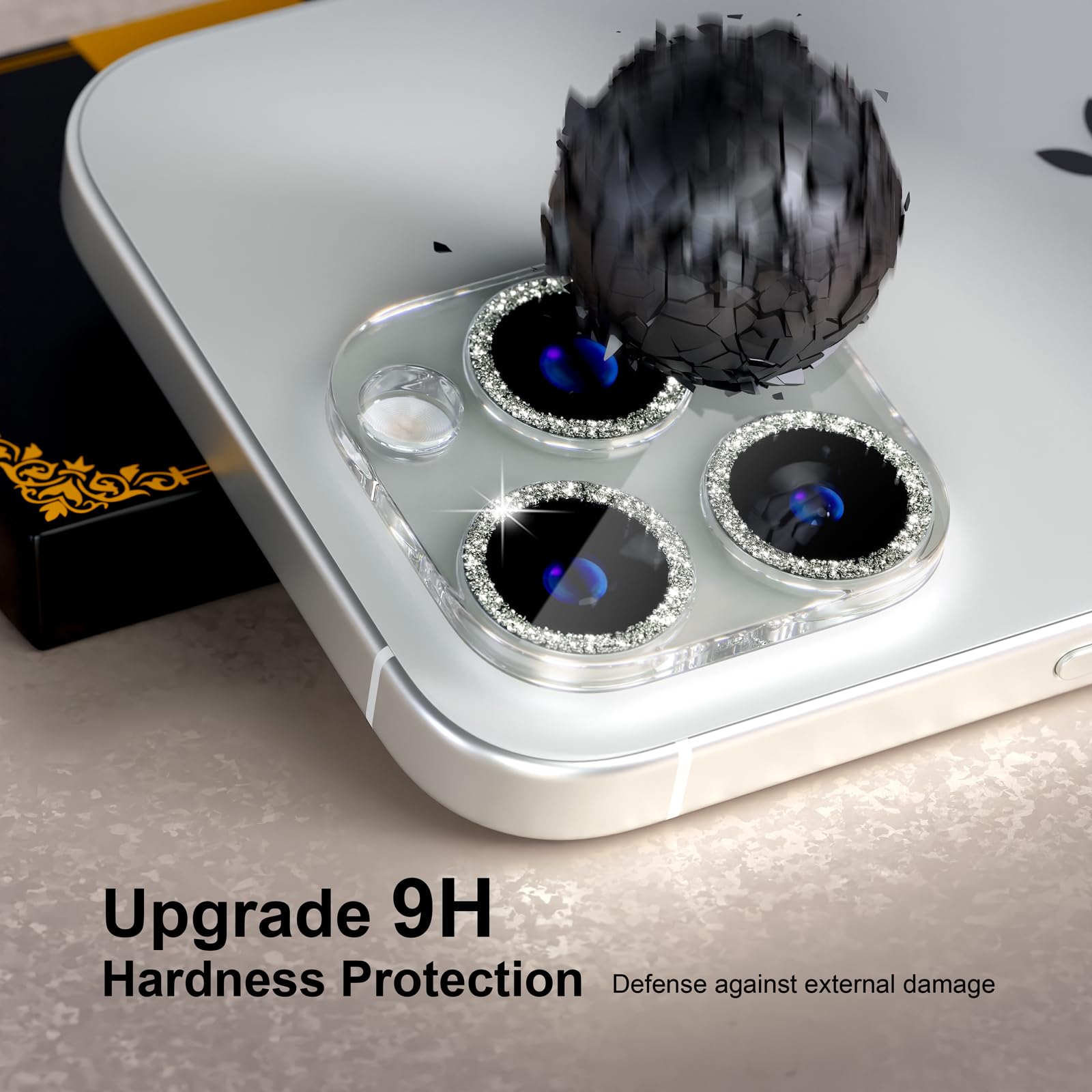 beuxece for 6 Pack iPhone 15 Pro/iPhone 15 Pro Max Camera Lens Protector [Drop Protection] [Case Friendly] [Easy Installation] 9H Tempered Glass Camera Screen Protector Cover, Glitter Silver