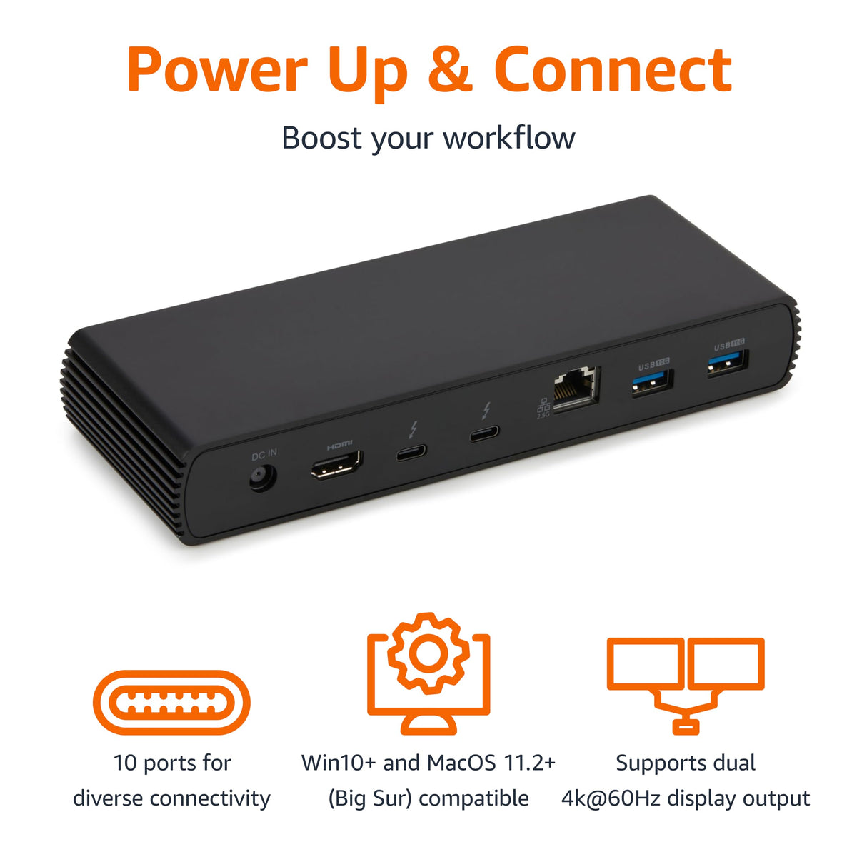 Thunderbolt 4 Pro Docking Station, Dual 4K Monitor Support, 8K Display, 2xTBT4, 1xHDMI2.1, 3xUSB A 3.1, RJ45 Ethernet, Black, 7.86 x 2.95 x 1.23 inches