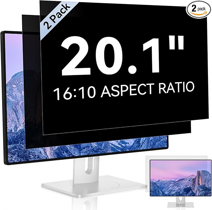[2 Pack] 20.1 Inch Computer Privacy Screen for 16:10 Aspect Ratio Widescreen Monitor, Eye Protection Anti Glare Blue Light Computer Monitor Privacy Filter, Removable Anti-Scratch 20in Protector