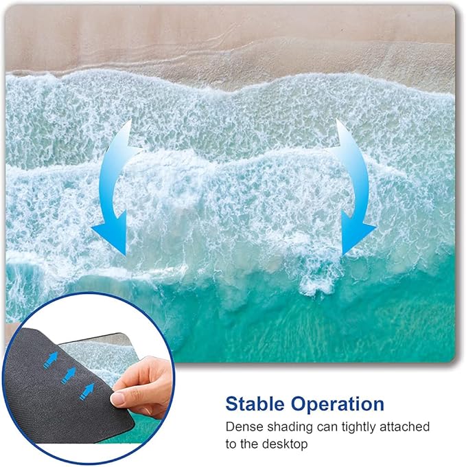 Beach Mouse Pad Custom Design, Square Waterproof Non-Slip Rubber Base Mouse Pad for Office Laptop, 9.5"x7.9"x0.12" Inch (Sea Waves)