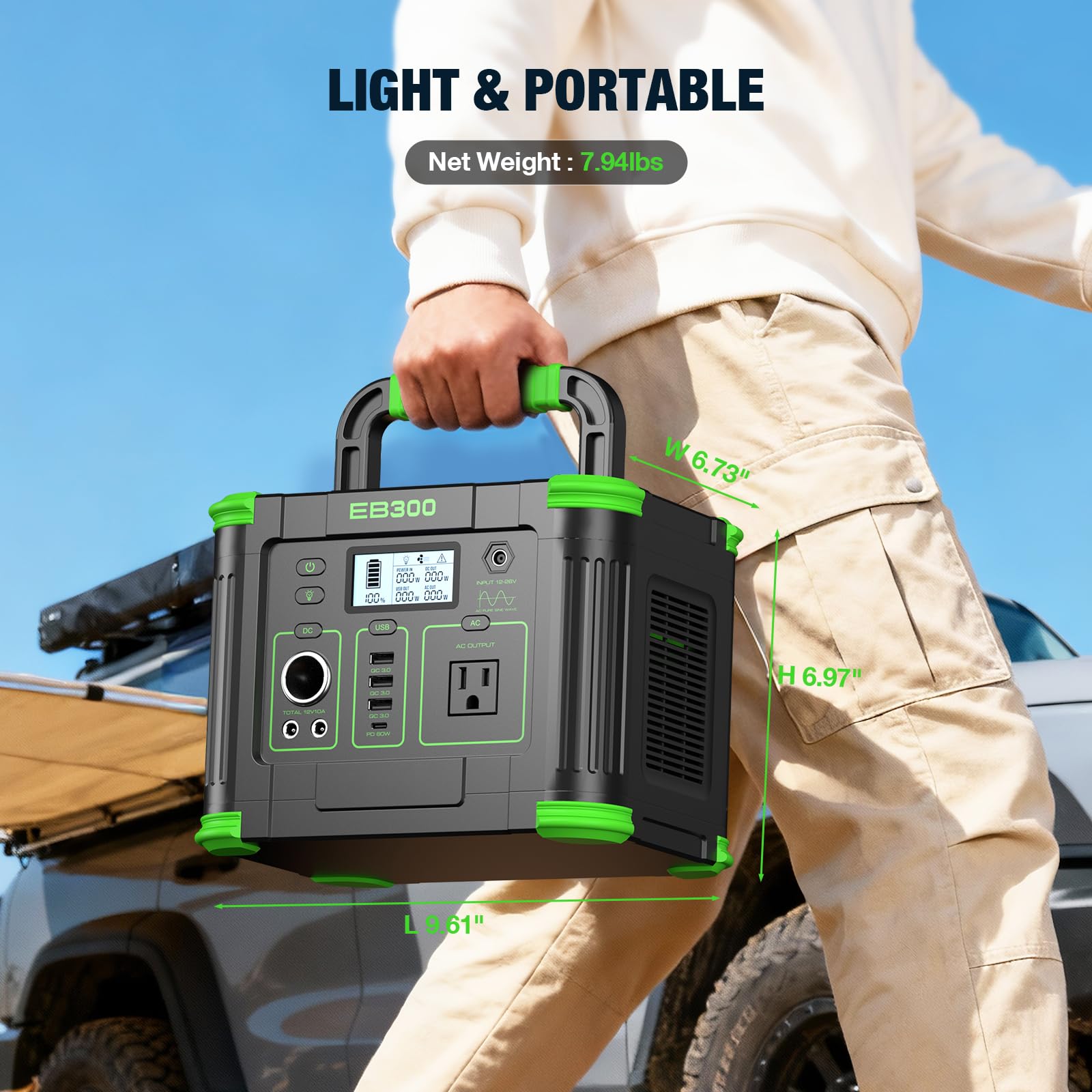 GRECELL Portable Power Station 330W, 288.6Wh Solar Generator