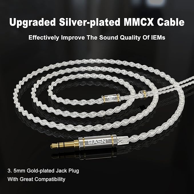 BASN MMCX in-Ear Monitors with Sound Isolation, Triple Driver Musicians HiFi Stereo IEMs Headphones with Upgraded Detachable Cables (Forest Green)