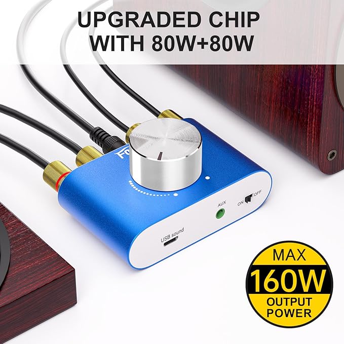 Facmogu F900S 160W Mini Bluetooth 5.0 Power Amplifier, 2 Channel 80Wx2 Stereo Hi-Fi Digital Amp, Portable Wireless Audio Receiver Sound Speaker Amplifer, AUX/USB/Bluetooth Input & 12V Power Supply