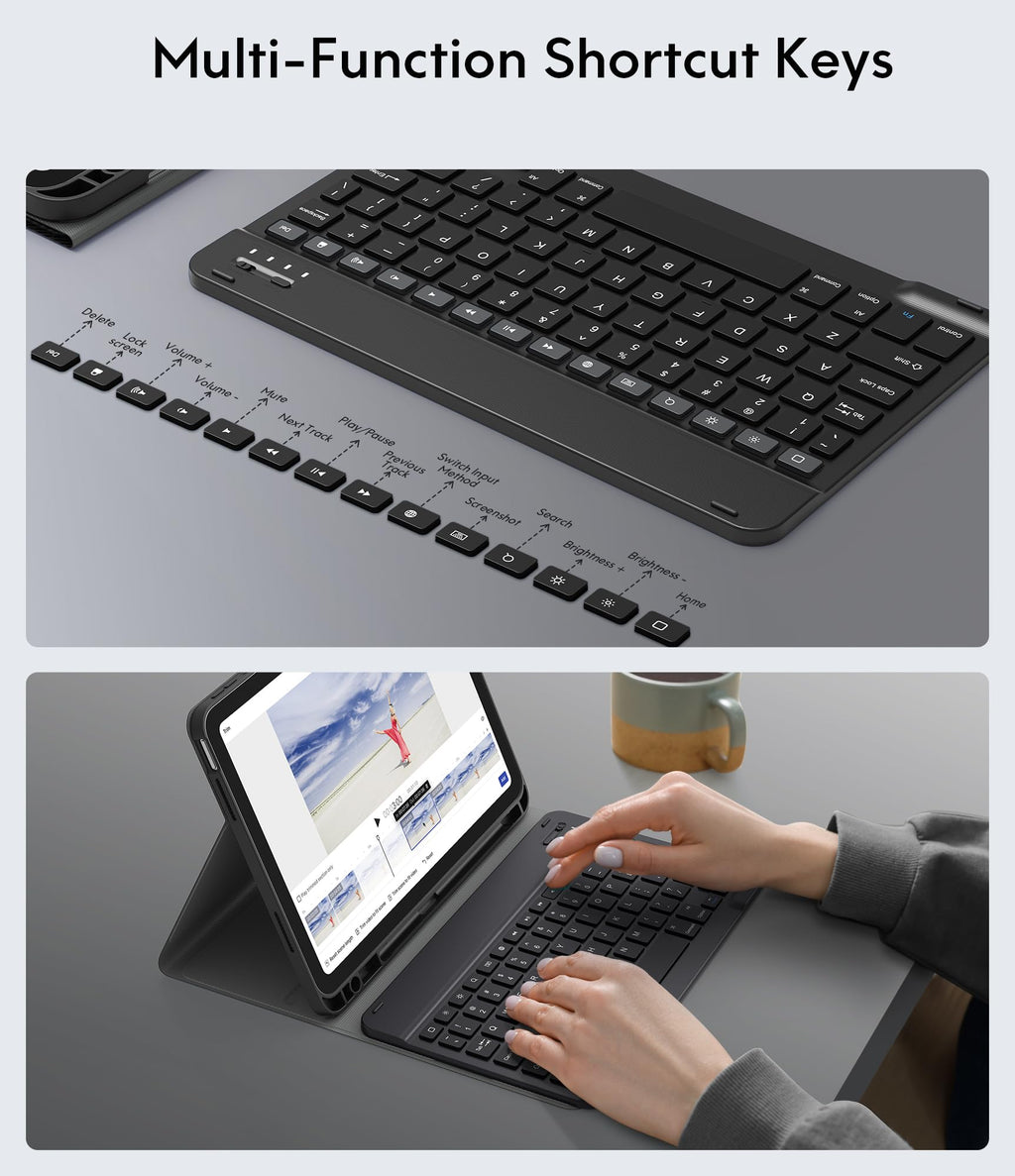 CHESONA Keyboard Case for iPad A16 11th/10th Gen, Black