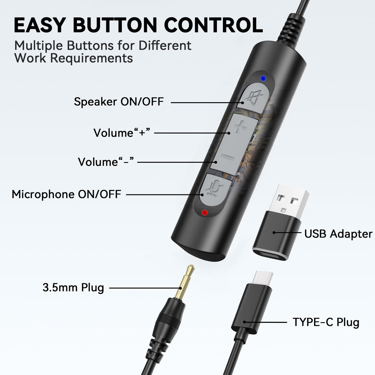 Wantek Headset with Microphone for PC Wired Headphones - USB C 3.5mm Headsets with Noise-Cancelling Microphone for Laptop