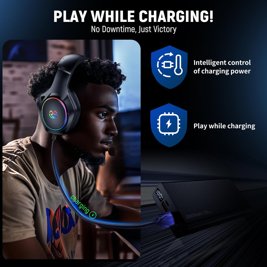 Tatybo Wireless Gaming Headset for PS5 PC, Dual Mode, Low Latency, Black