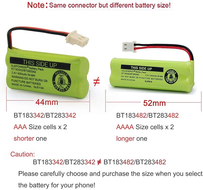 BT183342/BT283342 2.4V 400mAh Ni-MH Battery Pack, Also Compatible with Cordless Phone Batteries BT166342/BT266342 BT162342/BT262342 CS6709 CS6609 CS6509 CS6409 EL52100 EL50003(2 Pack)