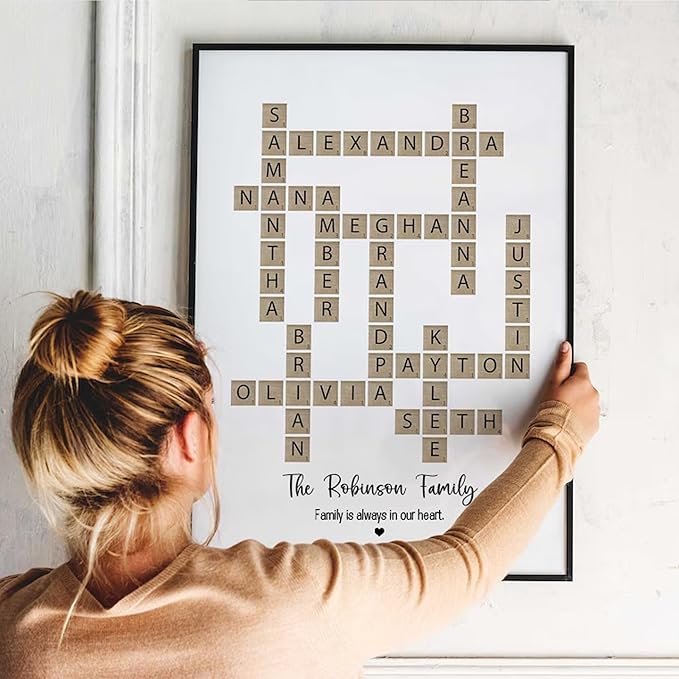 Personalized Family Crossword Scrabble Poster Canvas with Name, Custom Family Scrabble Print, Scrabble Picture with Names, Last Name Sign, Name Crosswords Puzzle Art Family Gifts, Christmas Gifts