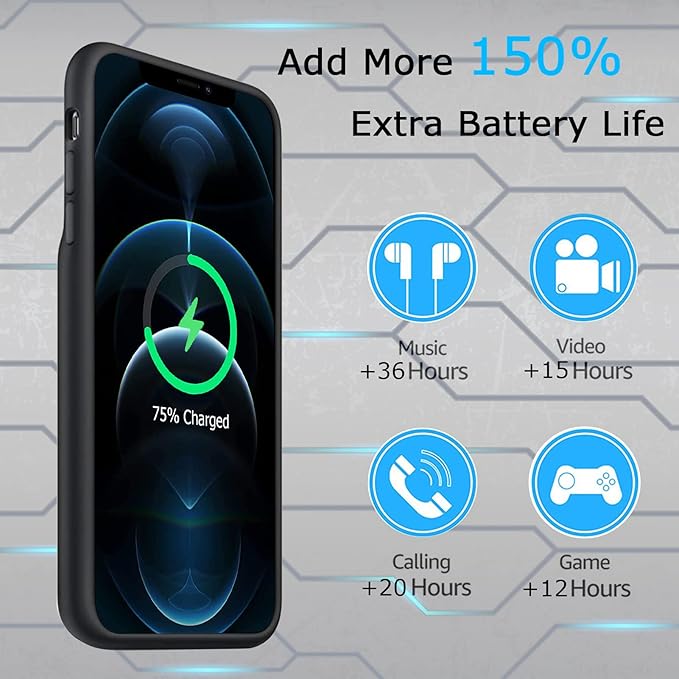 Battery Case for iPhone 12 Pro Max, Upgraded 10800mAh Rechargeable Portable Extended Battery Pack Supported Qi Wireless Charging Case Compatible with iPhone 12 Pro Max (6.7 inch) Charger Case (Black)