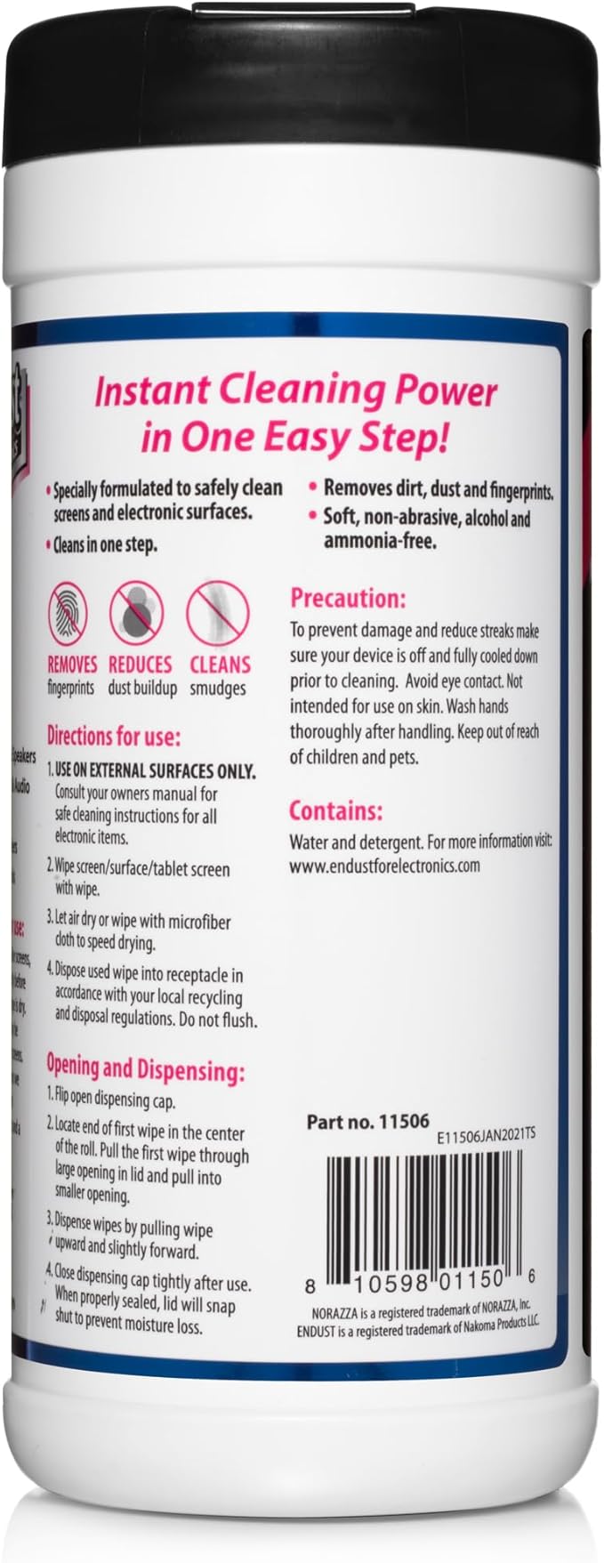 Endust For Electronics; Screen & Surface Cleaning Wipes, For TV, Phone, Computer Monitor, Laptop, Tablet, Pre-Moistened, Alcohol and Ammonia Free, 70 Count, 6 Pack (11506P6)