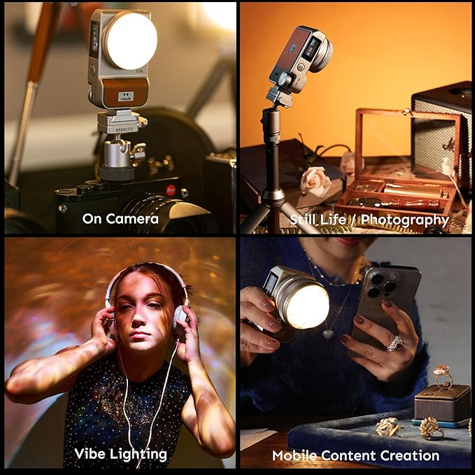 Harlowe Iris Content Creator Lighting Kit Portable 5W Bi-Color Camera Light 2700K-6500K Dimmable CRI/TLCI 96+, IP54, App Control LED Light for Photography and Video Recording, Standard Kit