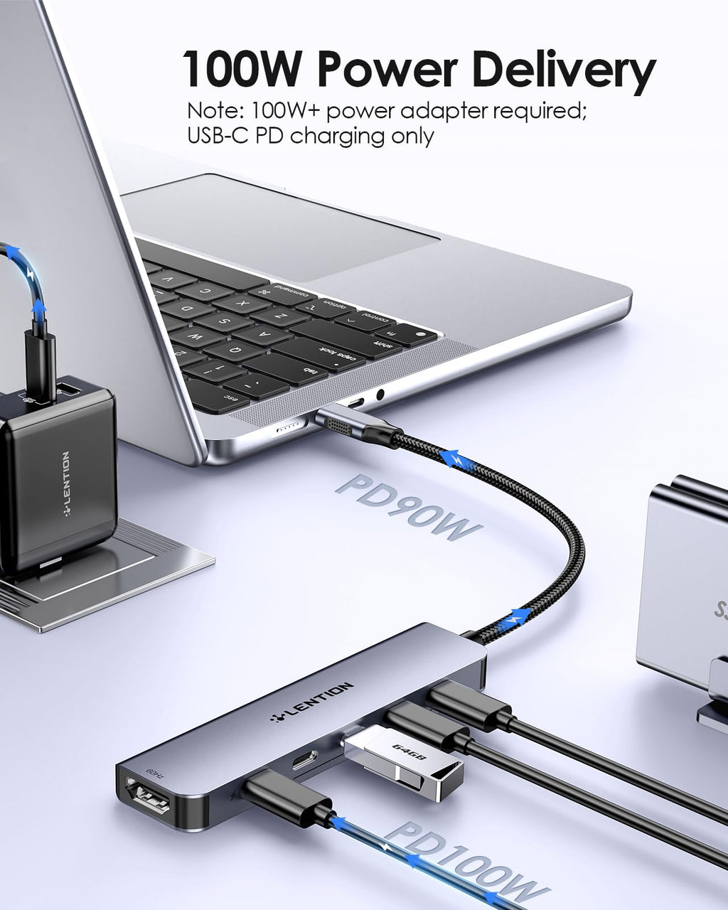 LENTION 6 in 1 USB C Hub 10Gbps, 4 USB-C 3.2 Gen 2 Ports, 4K@60Hz, 100W PD