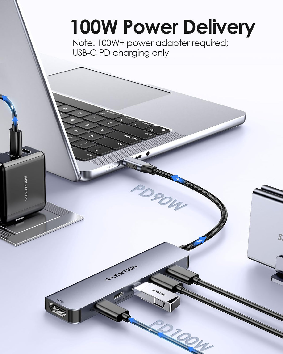 LENTION 6 in 1 USB C Hub 10Gbps, 4 USB-C 3.2 Gen 2 Ports, 4K@60Hz, 100W PD