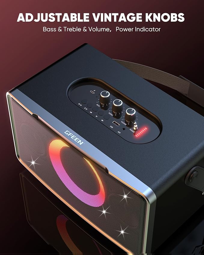 GFEEN Portable Bluetooth Speaker: 100W(160W Peak), 15H Playtime, Wireless Speakers with Microphone, 5″ Subwoofer, Loud Sound, Light Show, Fast Charging for Outdoor, Party, Backyard(Silver with 1Mic)
