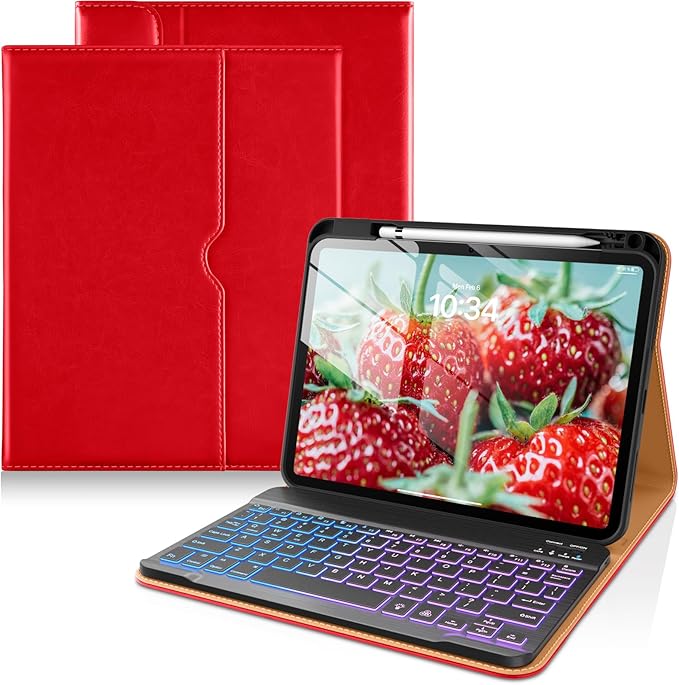 DTTO for iPad (A16) 11th / 10th Gen Case with Keyboard, Bright Red