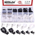 Hilitchi 132 Pcs 6 Sizes Black and White Plastic Cable Clamp R Type Screw Mounting Cord Fastener Cable Clips Assortment Kit with Screws for Wire Management Cable Conduit (Clips from 6mm to 23mm)