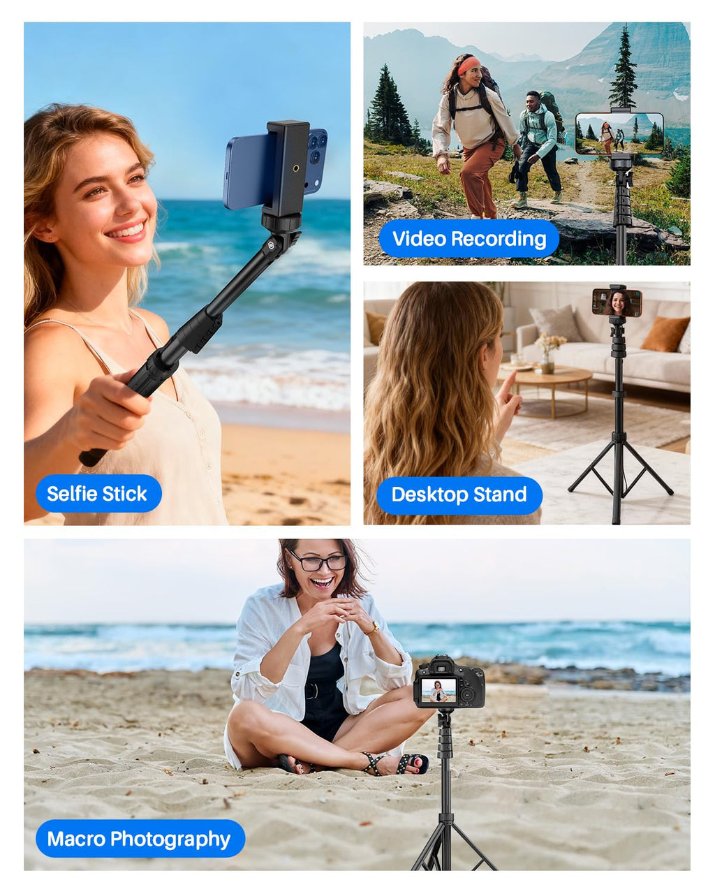 Extendable Phone Tripod for iPhone & Selfie Stick with Remote