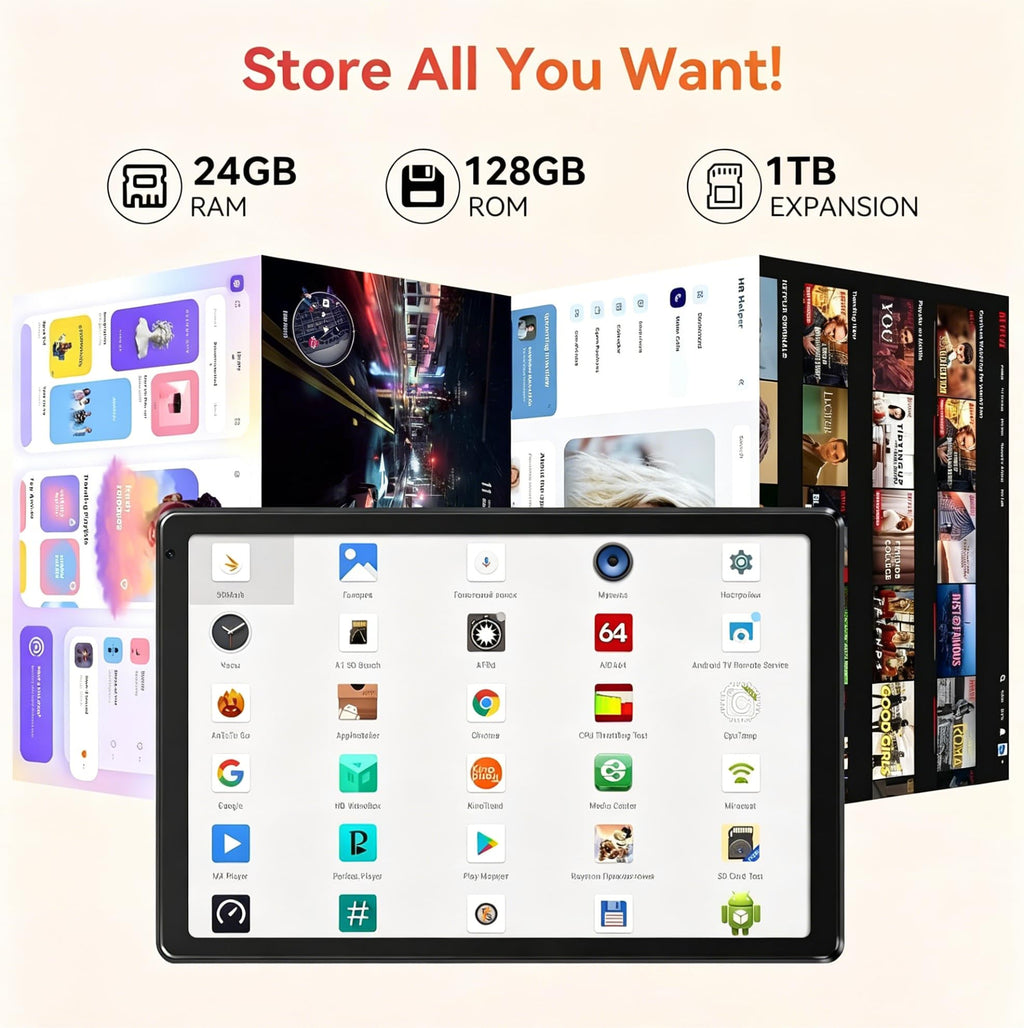Android Tablet with 10.1 inch 1280 * 800 IPS HD Touchscreen, Octa-Core Processor, 64GB Storage, 1TB TF Card Expandable, 5G/2.4G WiFi, BT 5.0,Dual Camera, Tablet for Study, Business&Entertainment