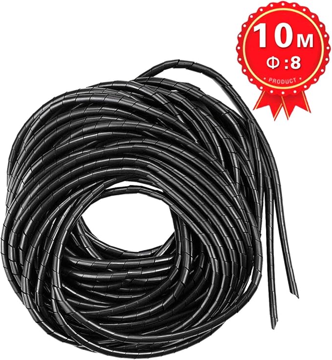 33FT XHF 5/16" Spiral Cable Wrap 8mm(Wrapping Range:6mm-60mm) Cord for Computer Electrical Wire Organizer Sleeve Hose RoHS Black