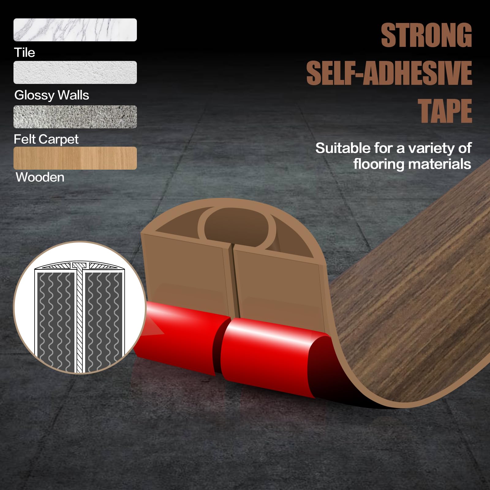 Floor Cord Cover Cable Cavity Self Adhesive Cord Hider Floor 10FT Floor Cable Management Power Cord Protector Floor Electric Cord Covers for Offices, Gym, Exhibitions (Misty Brown Wood, 1.18" x 20')